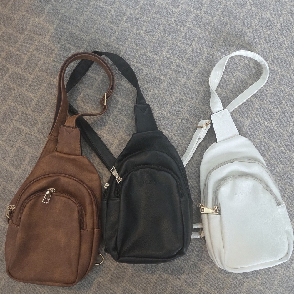 Set Of 3: Brown, Black, and White Crossbody Travel Bags